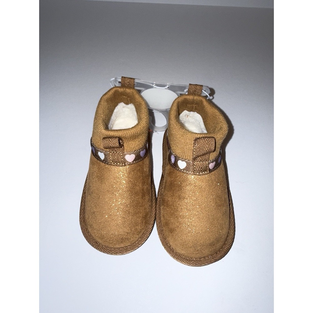 Pawz Baby 6 Brown Slip On Booties Sherpa Lined Cozy Toddler Winter Hearts NEW